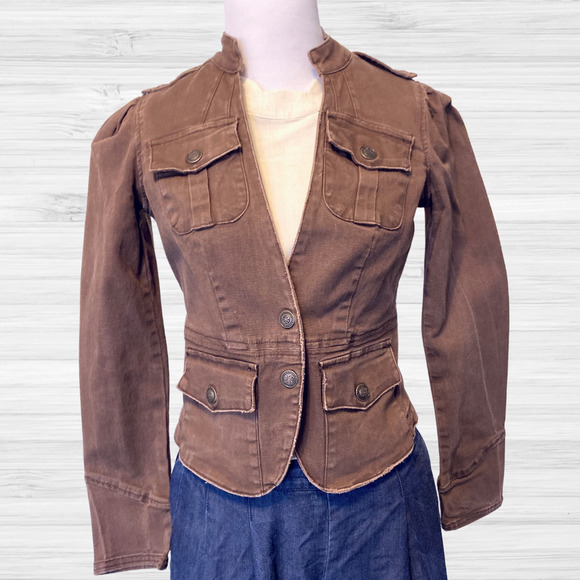 Mix It Jackets & Coats Vintage Petite Small Mix It Chocolate Brown Denim Crop Blazer Jacket